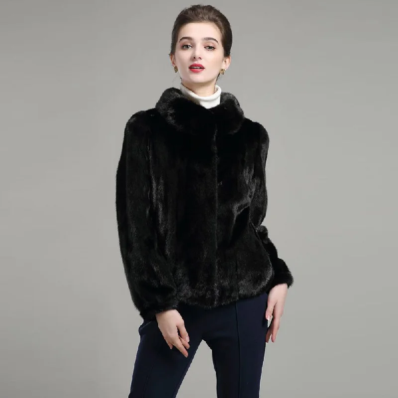 Women's Genuine Mink Fur Coat Women Solid Color Plus Size 16044