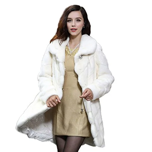 fur story Women's Long Fur Coat with Real Mink Fur Thick Warm Coat Full Sleeve Turn Down Collar