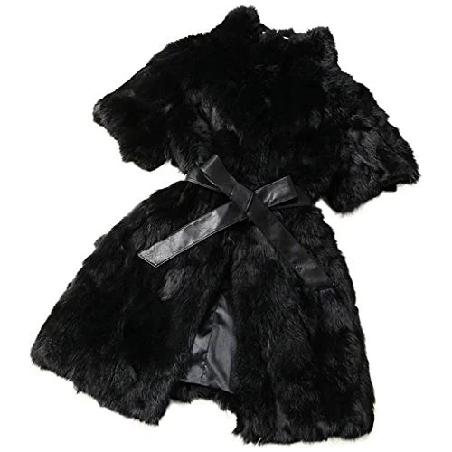 fur story Women's Long Real Rabbit Fur Coat with Plus Size Coat