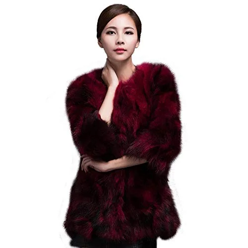 fur story Women's Long Real Raccoon Fur Coat 3/4 Sleeve