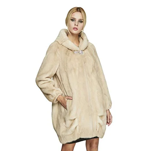 Fur Story Women's Mink Fur Coat with Hood Thick Fur Jacket for Winter 18118