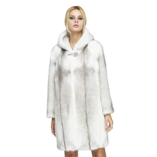 Fur Story Women's Mink Fur Coat with Hood Thick Winter Fur Jacket Full Sleeve CrossMink 18120