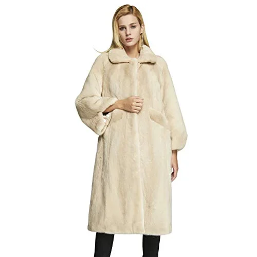 Fur Story Women's Mink Fur Coat with Lantern Full Sleeve Long Fur Jacket for Winter 18117