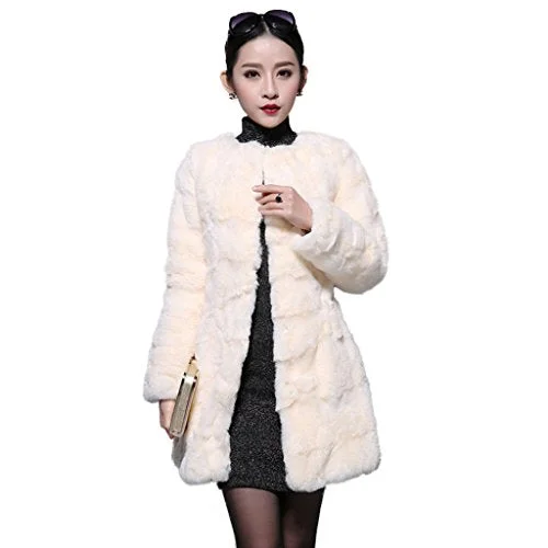 Fur Story Women's Real Rabbit Fur Coat Long Length with Full Sleeve