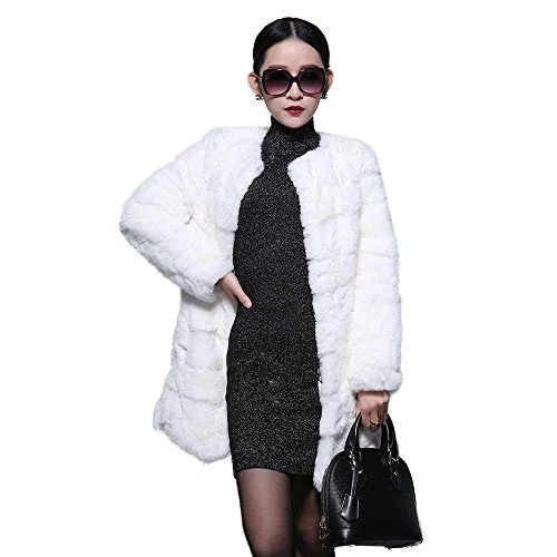 Fur Story Women's Real Rabbit Fur Coat Long Length with Full Sleeve