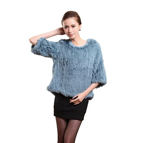 Fur Story Women's Short Knitted Real Rabbit Fur Coat Pullover