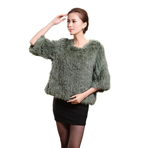 Fur Story Women's Short Knitted Real Rabbit Fur Coat Pullover