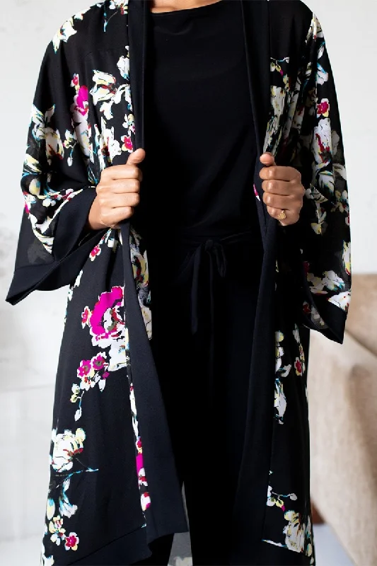 Whisper Long Kimono | Black Floral