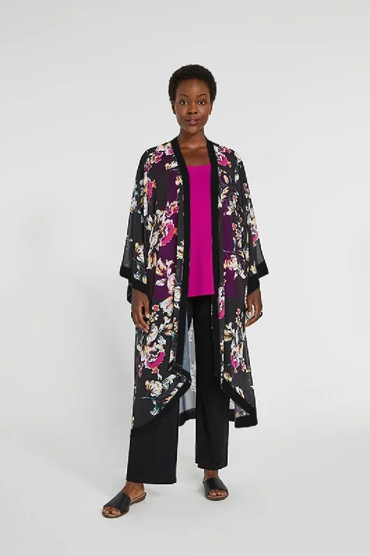 Whisper Long Kimono | Black Floral