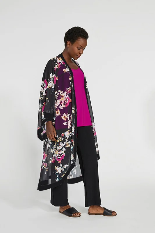 Whisper Long Kimono | Black Floral