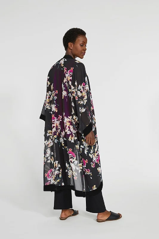 Whisper Long Kimono | Black Floral