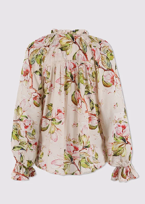 Gossamer Rose Garden Print Lace Insert Blouse