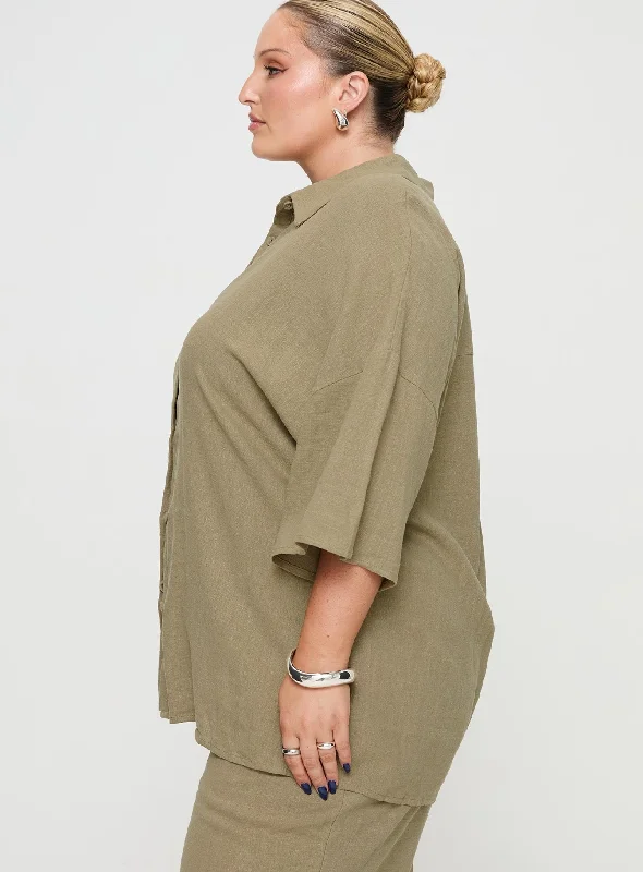 Guava Linen Blend Shirt Olive Curve