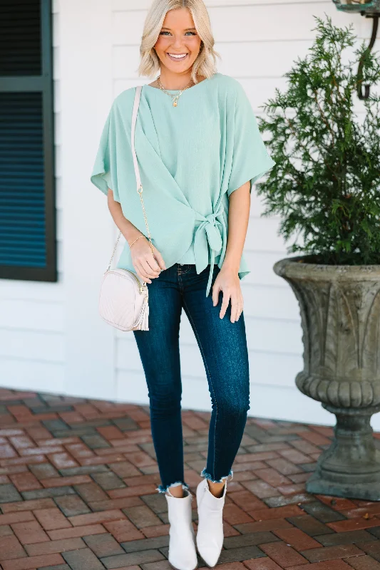 Happy Thoughts Sage Green Tied Blouse