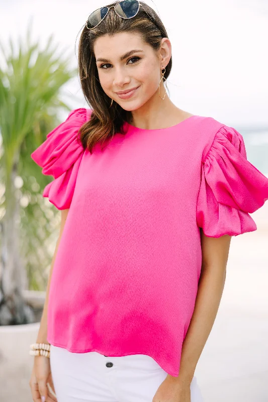 Here For The Drama Pink Draped Sleeve Blouse