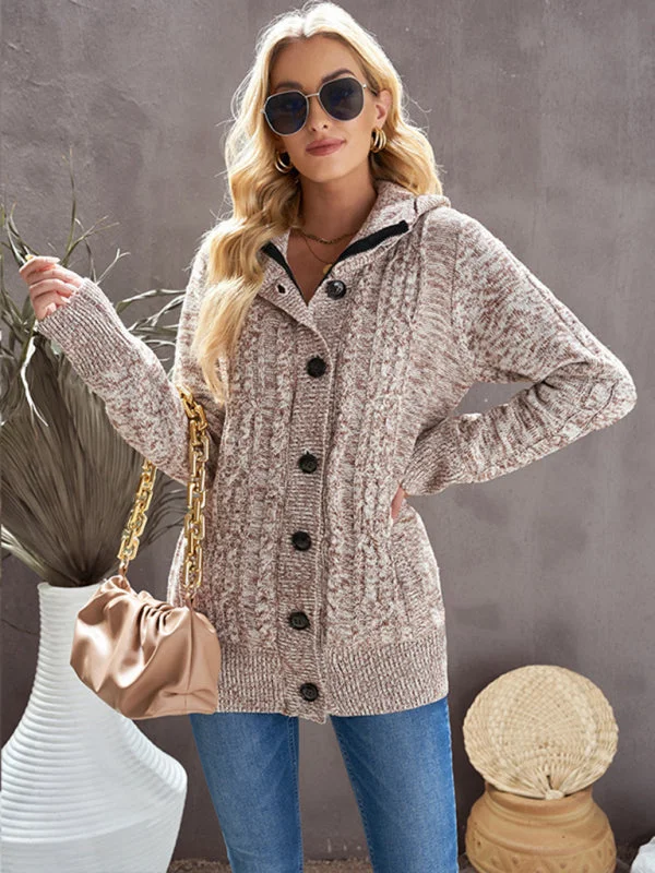 Hooded Knit Cardi | Button-Up Cardigan Sweater