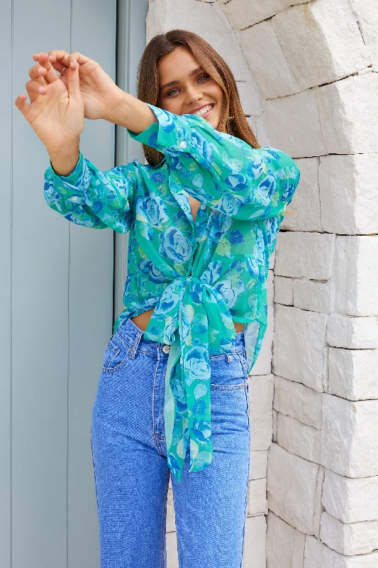 Joelinne Blouse - Green Floral