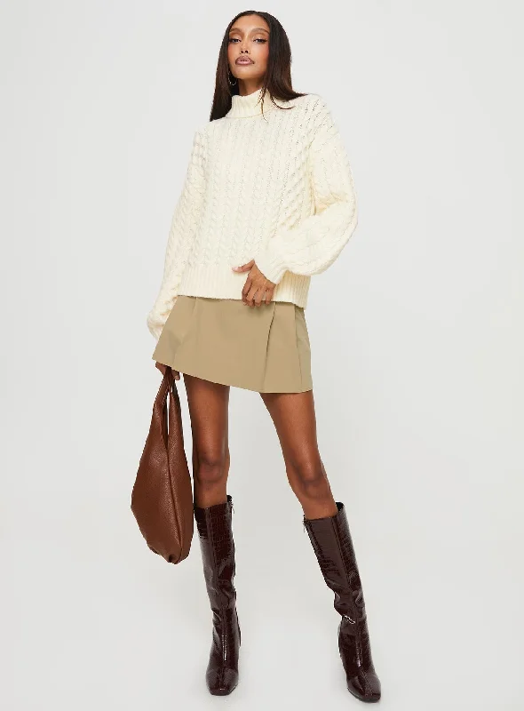 Judson Roll Neck Cable Knit Sweater Cream