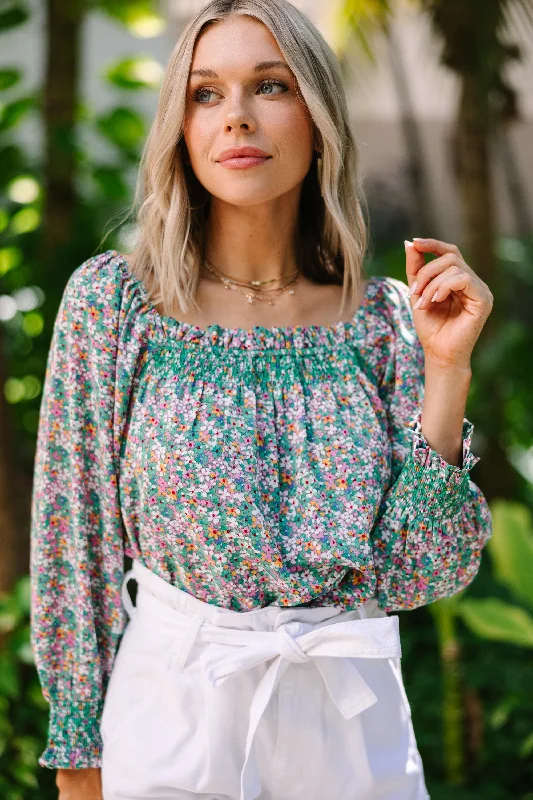 Just So You Green Ditsy Floral Blouse