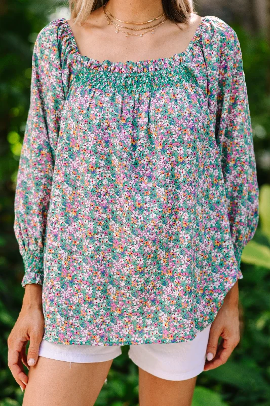 Just So You Green Ditsy Floral Blouse