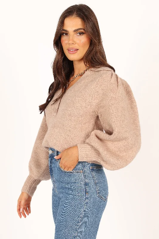 Kahlani Button Front Knit Sweater - Beige