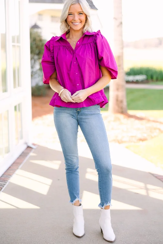 Know You Better Fuchsia Pink Puff Sleeve Blouse