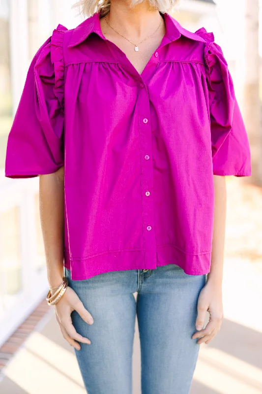 Know You Better Fuchsia Pink Puff Sleeve Blouse