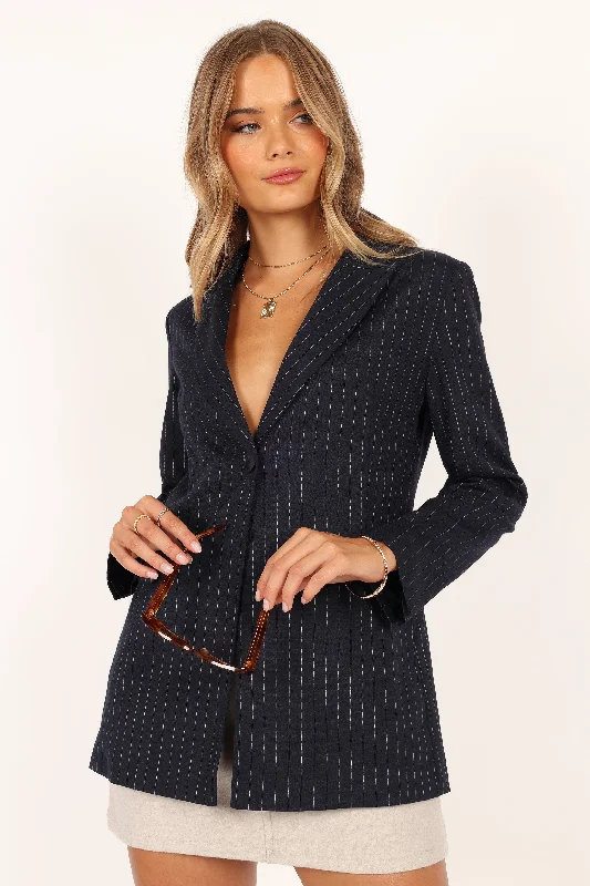 Laura Pinstripe Blazer - Navy/White