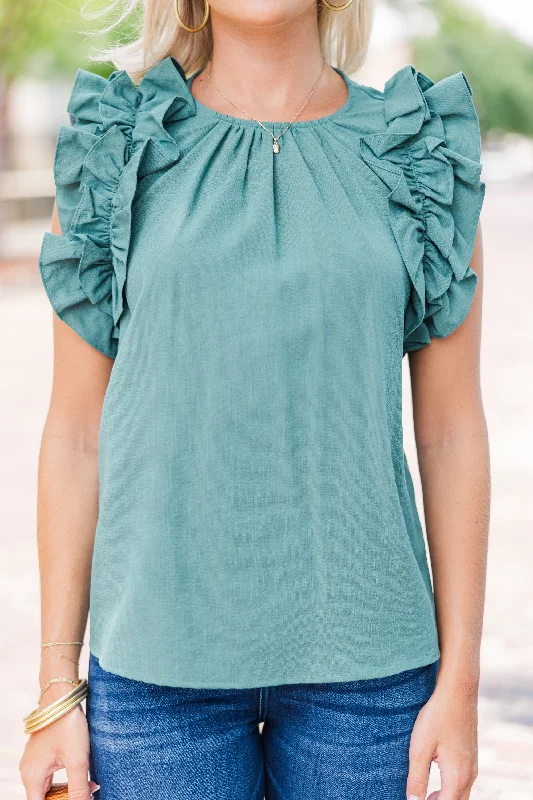 Listen To Your Heart Hunter Green Ruffled Blouse