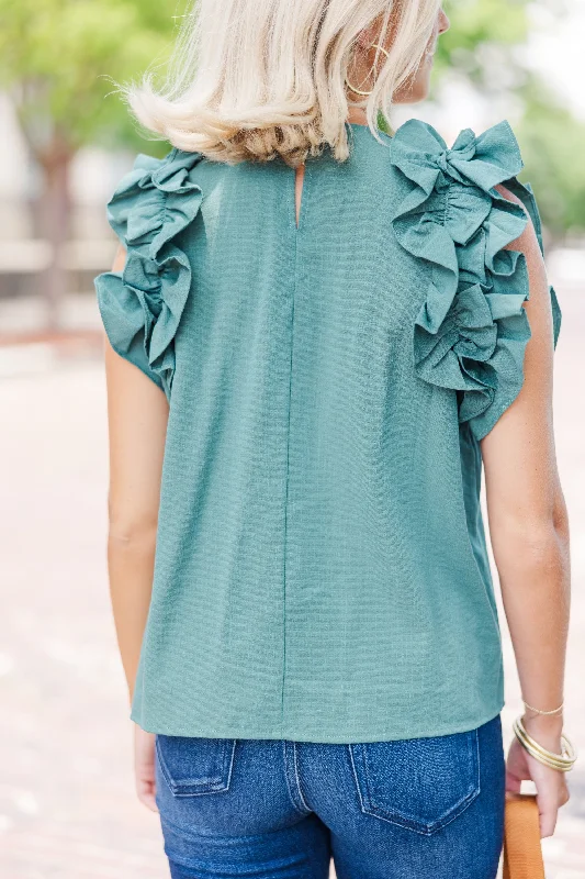 Listen To Your Heart Hunter Green Ruffled Blouse