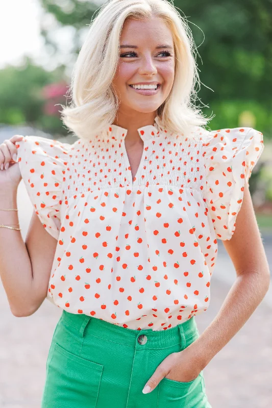 Live Out Loud White Apple Print Blouse