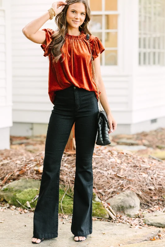 Looking That Way Brick Orange Velvet Blouse