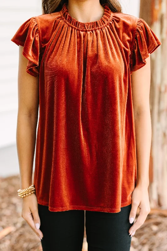 Looking That Way Brick Orange Velvet Blouse