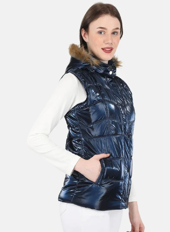 Women NAvy Blue Solid Jacket