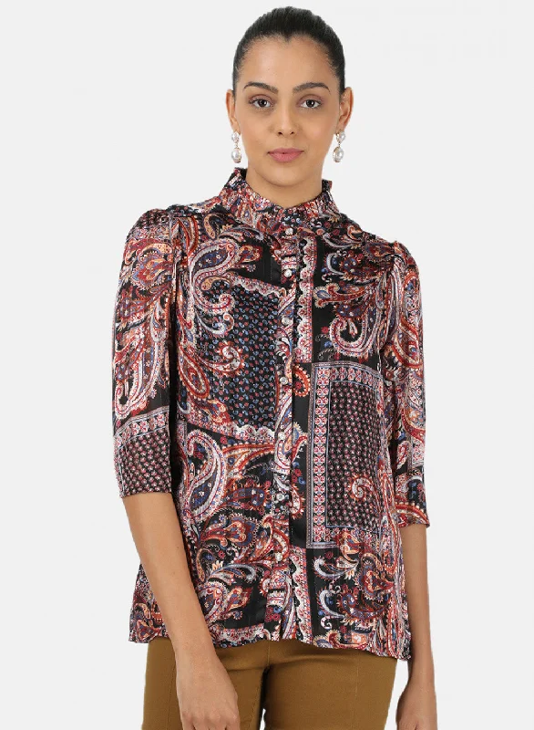 Womens Black Printed Top