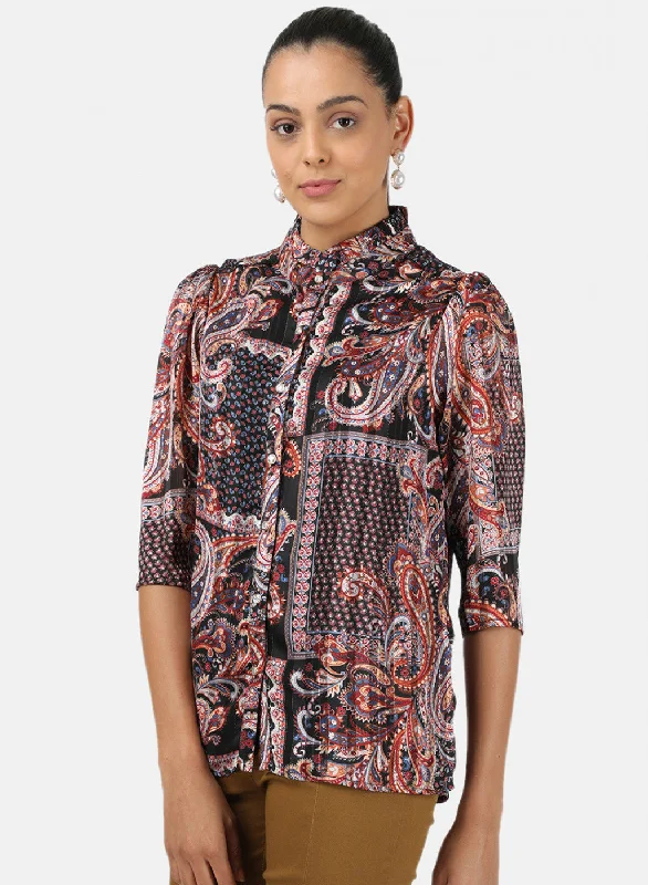 Womens Black Printed Top