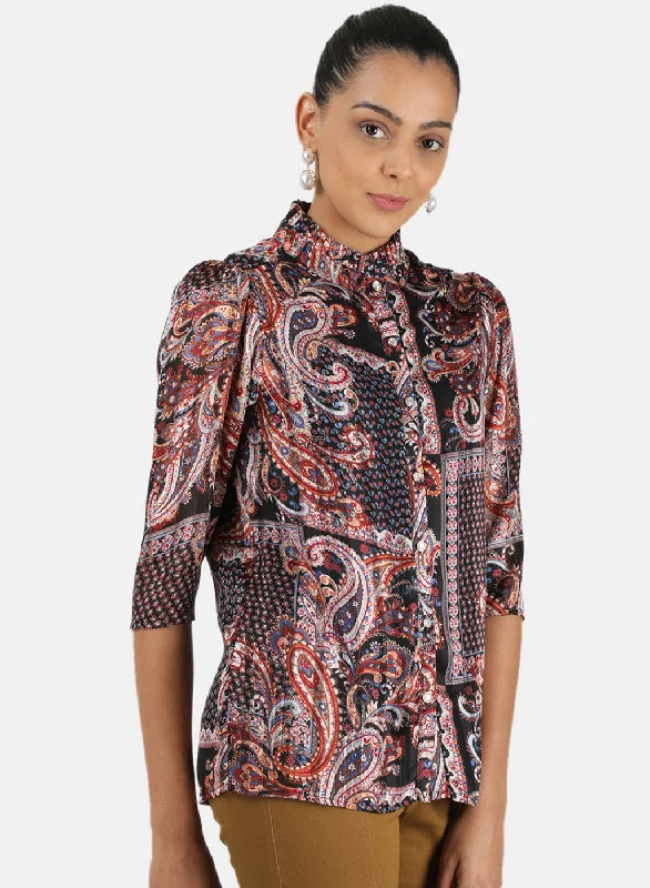 Womens Black Printed Top