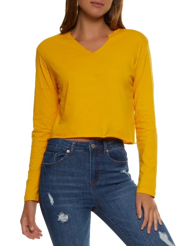 Notch Neck Raw Hem Crop Top