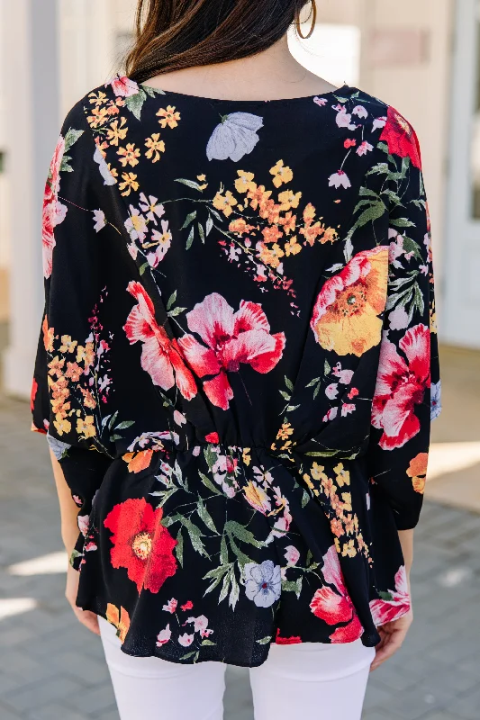 Now Is Your Time Black Floral Blouse