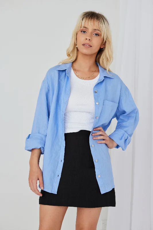 Optimum Cornflower Linen Oversized Shirt