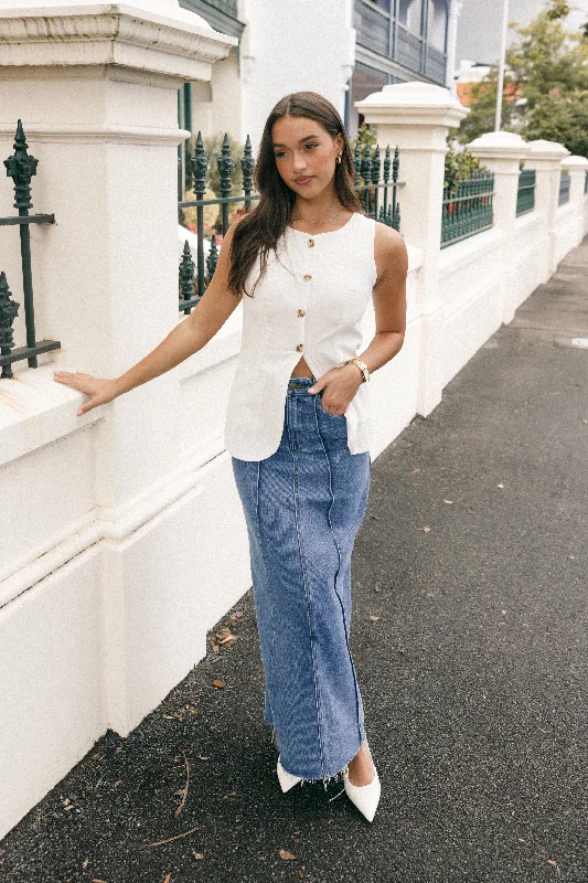 Peggie Denim Midi Skirt - Blue