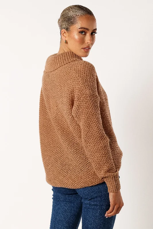 Rayne Turtleneck Knit Sweater - Beige