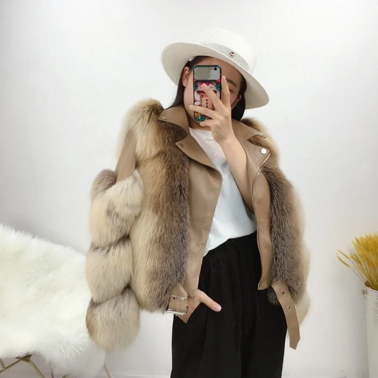 Real Fox Fur Coat Women Winter Coat Women With Sheepskin Leather WholeskinJacket Fur Jacket Fur Story FS20140 Fur Jacket