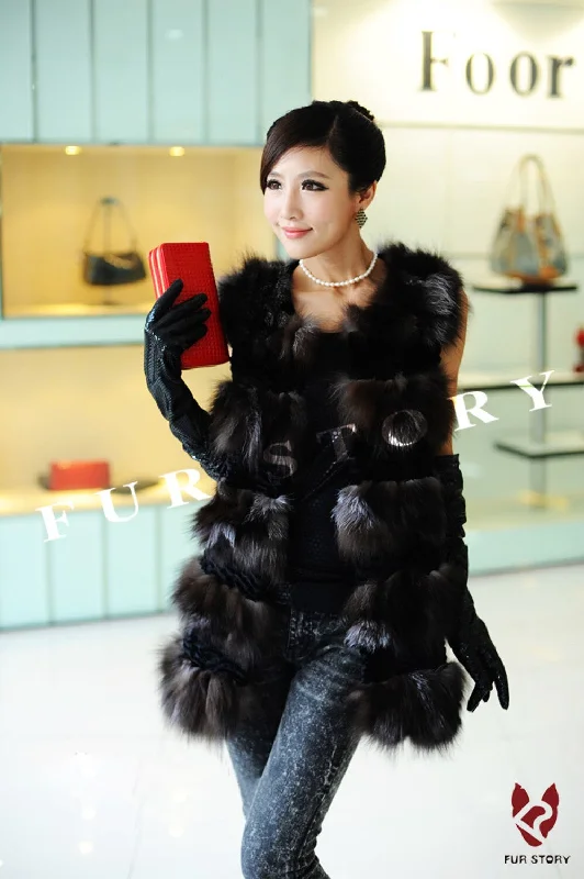 Real Silver Fox Fur Vest Waistcoat Coat Jacket Ladies' Garment  Very Popular Shipping Free