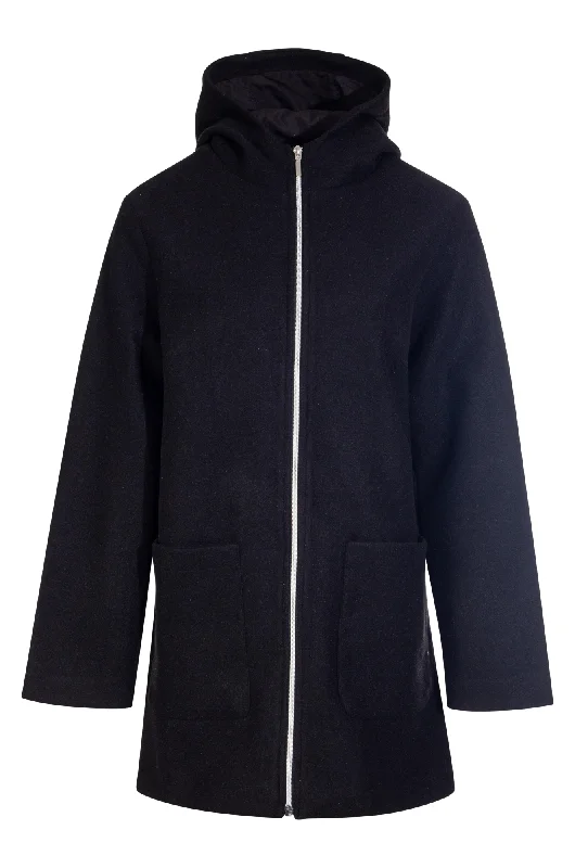 Short Coat with zip front & hood | Black | 8024ZZ