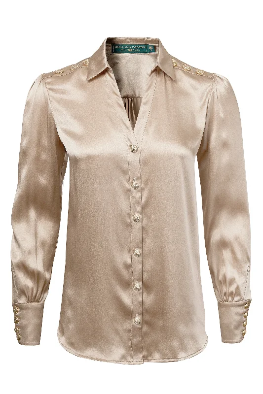 Silk V-Neck Blouse (Champagne)