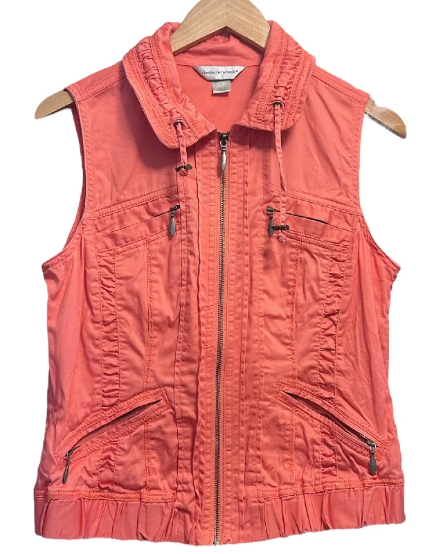 Soft Autumn Salmon Twill Drawstring Sleeveless Jacket