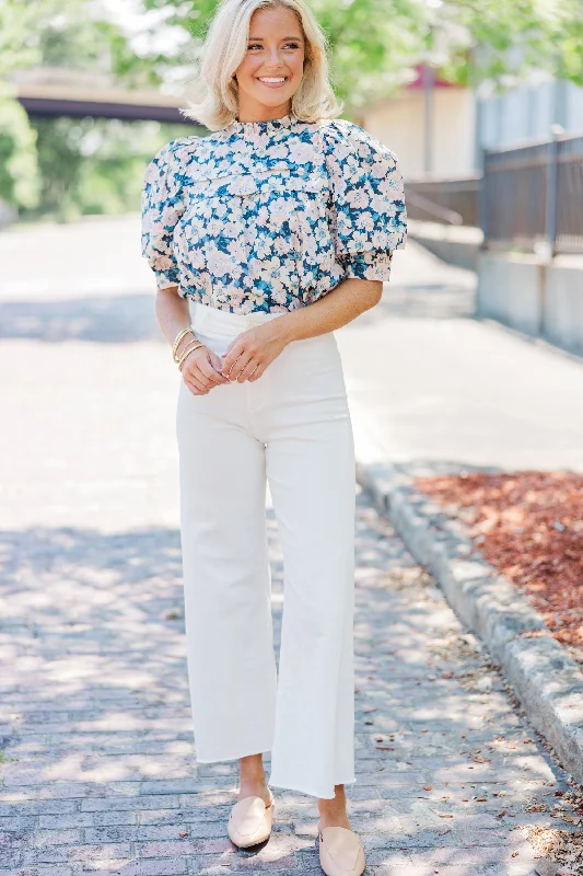 Start The Day Navy Blue Floral Blouse