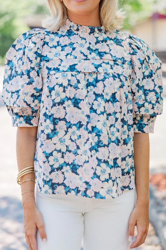 Start The Day Navy Blue Floral Blouse