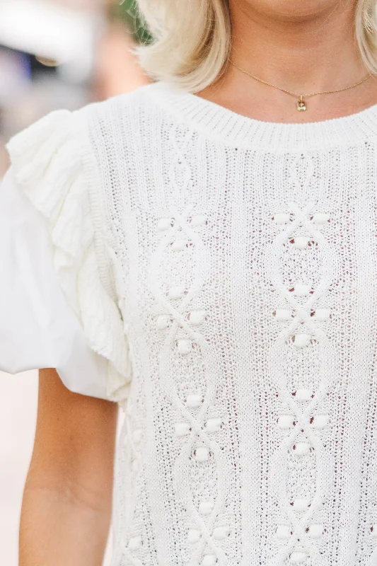 Take Your Word Cream White Textured Blouse